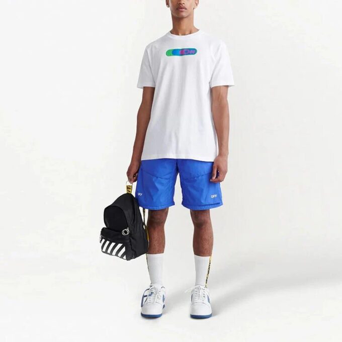 Off-White Herre FW22 Logo Diagonale Striper Trykk Snøring Casual Shorts Versjon Blå