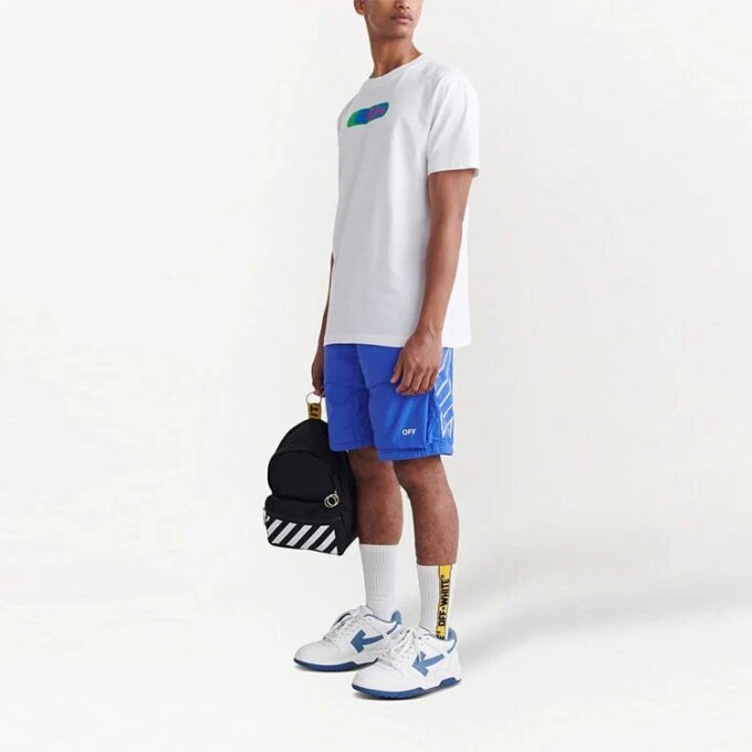 Off-White Herre FW22 Logo Diagonale Striper Trykk Snøring Casual Shorts Versjon Blå