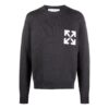 Off-White Herre FW22 Logo Intarsia-strikket rundhalset genser i ull, løs passform, svart