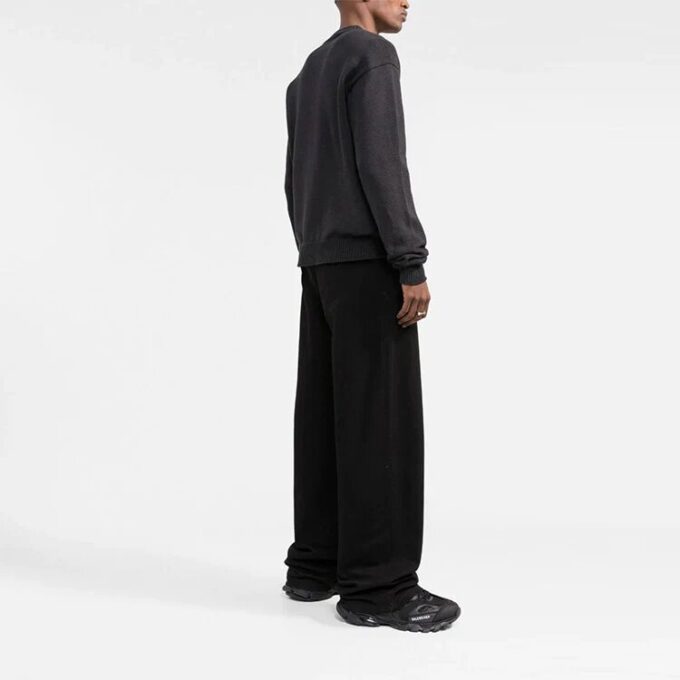 Off-White Herre FW22 Logo Intarsia-strikket rundhalset genser i ull, løs passform, svart