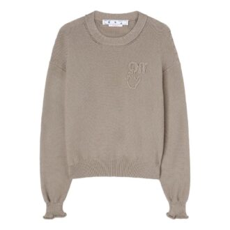 Off-White Herre FW22 Logo Rundhalset Pullover Langermet Ullgenser Versjon Brun