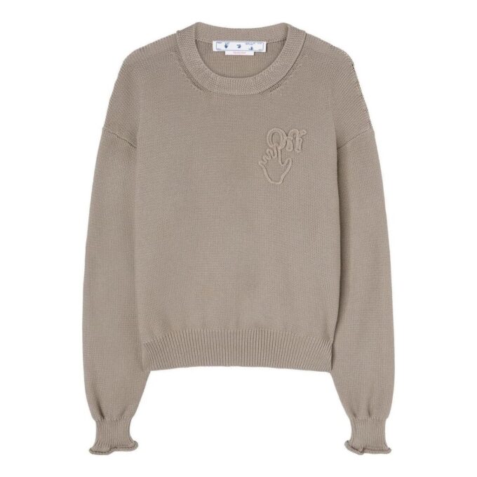 Off-White Herre FW22 Logo Rundhalset Pullover Langermet Ullgenser Versjon Brun
