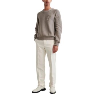 Off-White Herre FW22 Logo Rundhalset Pullover Langermet Ullgenser Versjon Brun