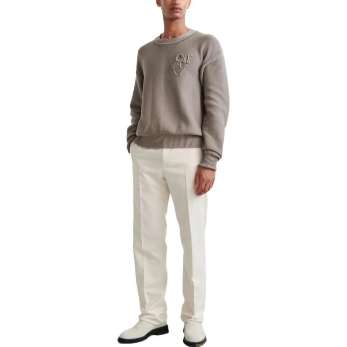 Off-White Herre FW22 Logo Rundhalset Pullover Langermet Ullgenser Versjon Brun