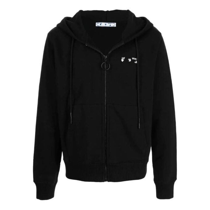 Off-White Herre FW22 Logo-trykk Glidelås Hette Langermet Versjon Svart