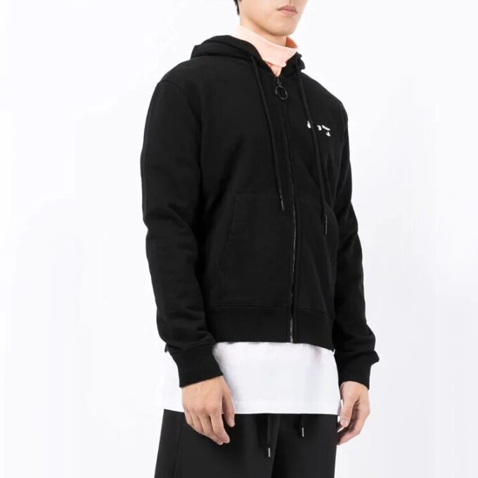 Off-White Herre FW22 Logo-trykk Glidelås Hette Langermet Versjon Svart