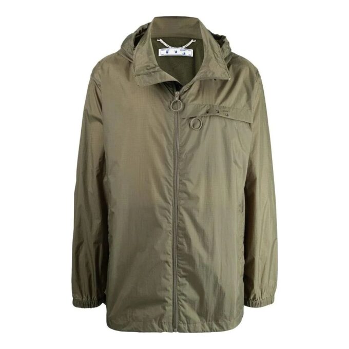 Off-White Herre FW22 Logo-trykk Midtlang trenchcoat Jakke Grønn