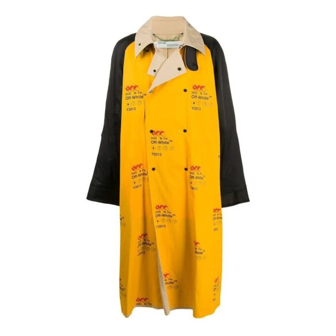 Off-White Herre FW22 Logo-trykk, revers, lang, løs passform, gul vindjakke