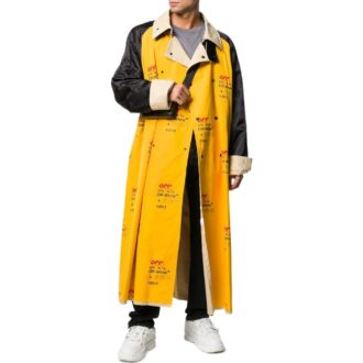 Off-White Herre FW22 Logo-trykk, revers, lang, løs passform, gul vindjakke