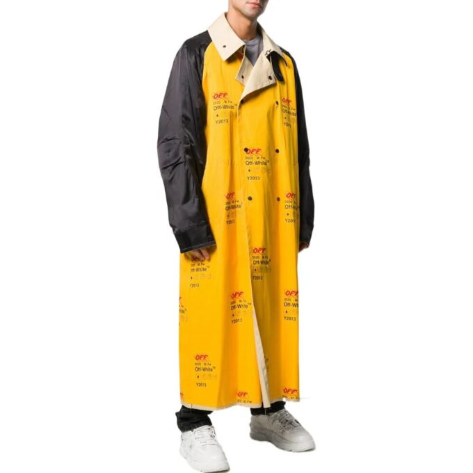 Off-White Herre FW22 Logo-trykk, revers, lang, løs passform, gul vindjakke