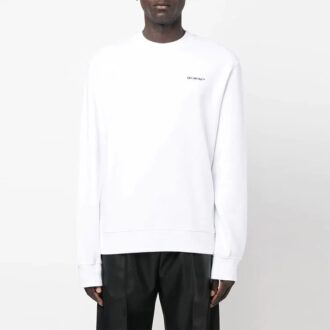 Off-White Herre FW22 Logo-trykk Rund hals Langermet Pullover Løs passform Hvit