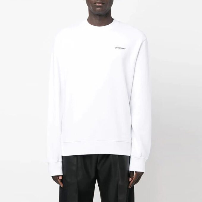 Off-White Herre FW22 Logo-trykk Rund hals Langermet Pullover Løs passform Hvit
