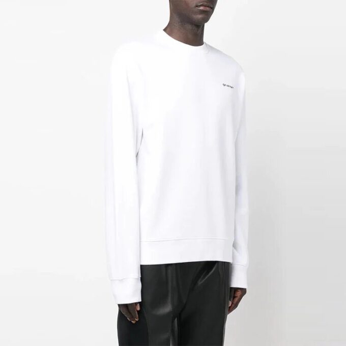 Off-White Herre FW22 Logo-trykk Rund hals Langermet Pullover Løs passform Hvit