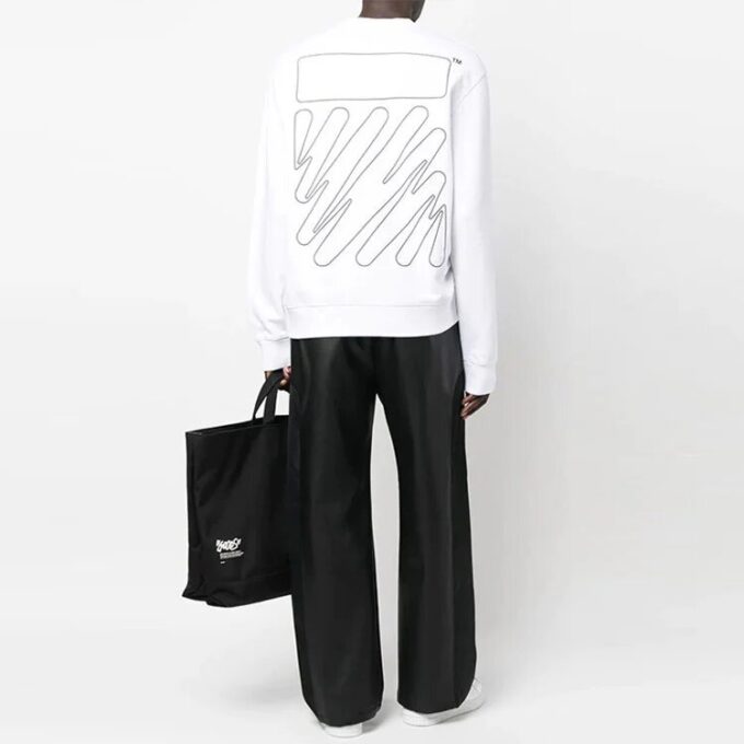 Off-White Herre FW22 Logo-trykk Rund hals Langermet Pullover Løs passform Hvit