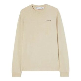 Off-White Herre FW22 Logo-trykk Rund hals Pullover Langermet Løs passform Beige T-skjorte