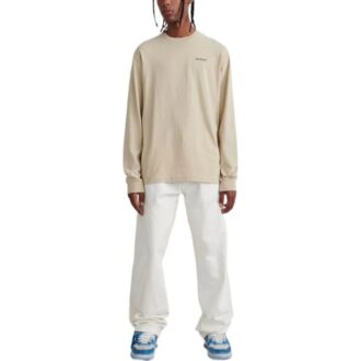 Off-White Herre FW22 Logo-trykk Rund hals Pullover Langermet Løs passform Beige T-skjorte