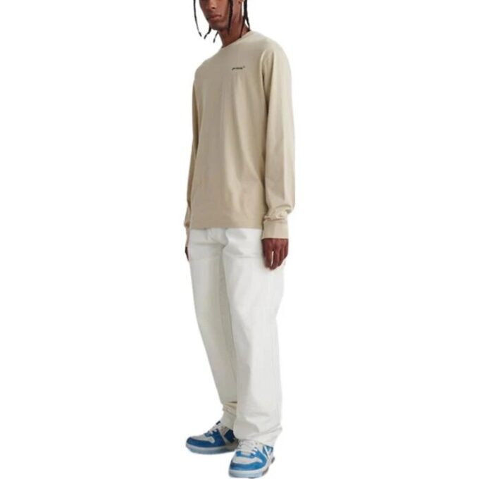 Off-White Herre FW22 Logo-trykk Rund hals Pullover Langermet Løs passform Beige T-skjorte