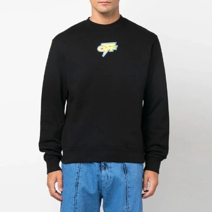 Off-White Herre FW22 Logo-trykk Rund hals Uten hette Langermet Svart