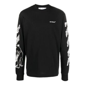 Off-White Herre FW22 Logo-trykk Rundhalset Langermet Svart T-skjorte