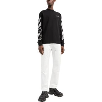 Off-White Herre FW22 Logo-trykk Rundhalset Langermet Svart T-skjorte