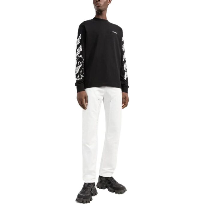Off-White Herre FW22 Logo-trykk Rundhalset Langermet Svart T-skjorte