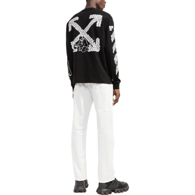 Off-White Herre FW22 Logo-trykk Rundhalset Langermet Svart T-skjorte