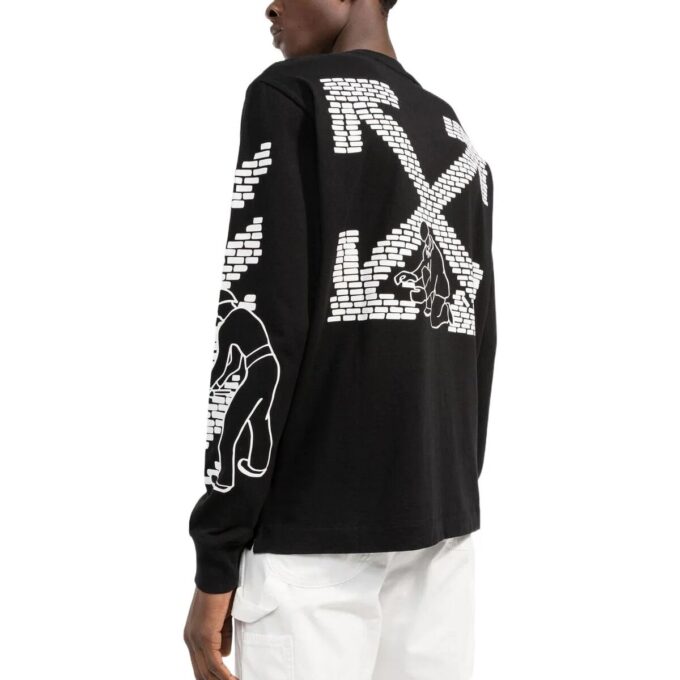 Off-White Herre FW22 Logo-trykk Rundhalset Langermet Svart T-skjorte