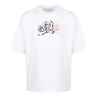 Off-White Herre FW22 Logo-trykk Rundhalset Pullover Kortærmet Løs Passform Hvit T-skjorte