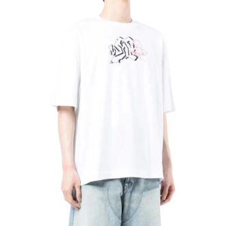 Off-White Herre FW22 Logo-trykk Rundhalset Pullover Kortærmet Løs Passform Hvit T-skjorte