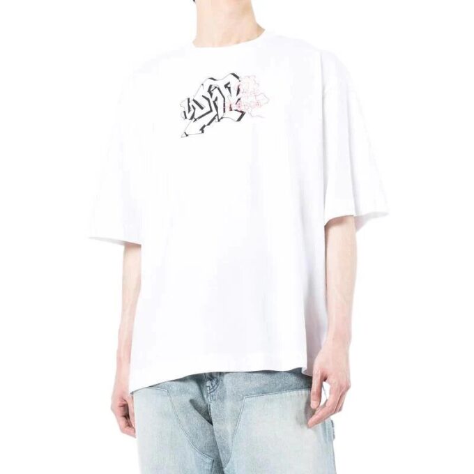 Off-White Herre FW22 Logo-trykk Rundhalset Pullover Kortærmet Løs Passform Hvit T-skjorte