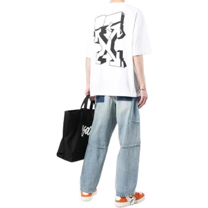 Off-White Herre FW22 Logo-trykk Rundhalset Pullover Kortærmet Løs Passform Hvit T-skjorte