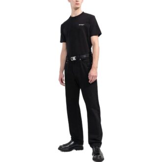 Off-White Herre FW22 Logo-trykk Rundhalset Pullover Kortærmet Svart T-skjorte