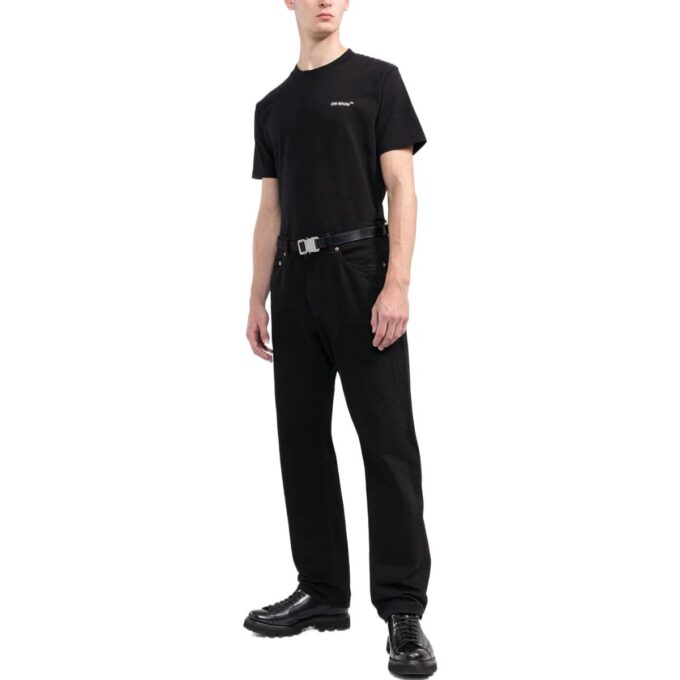 Off-White Herre FW22 Logo-trykk Rundhalset Pullover Kortærmet Svart T-skjorte
