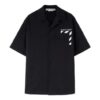 Off-White Herre FW22 Lomme Diagonale Striper Trykk Kortærmet Svart Skjorte i Shorts
