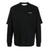 Off-White Herre FW22 Maleri-trykk Casual Langermet Løs Passform Svart T-skjorte