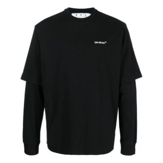 Off-White Herre FW22 Maleri-trykk Casual Langermet Løs Passform Svart T-skjorte