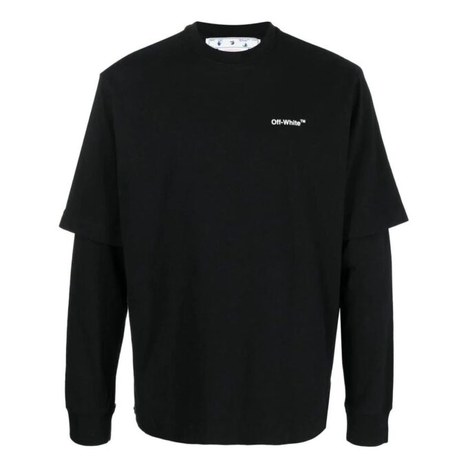 Off-White Herre FW22 Maleri-trykk Casual Langermet Løs Passform Svart T-skjorte