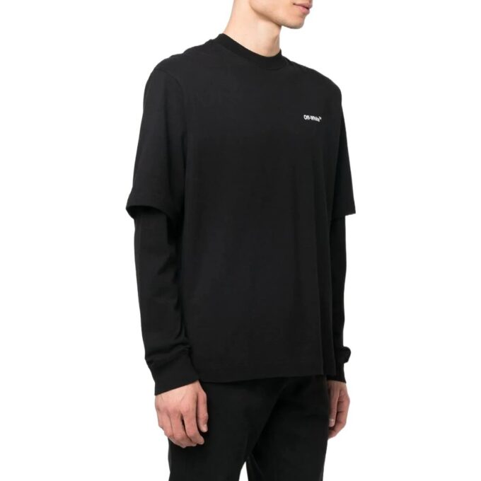 Off-White Herre FW22 Maleri-trykk Casual Langermet Løs Passform Svart T-skjorte