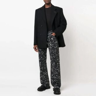 Off-White Herre FW22 Malingssprut-effekt Rett Casual Bukser/Lange Bukser Versjon Svart