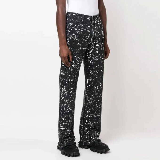Off-White Herre FW22 Malingssprut-effekt Rett Casual Bukser/Lange Bukser Versjon Svart