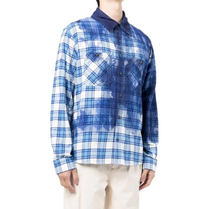 Off-White Herre FW22 Malingssprut-effekt Rutete Langermet Blå Skjorte