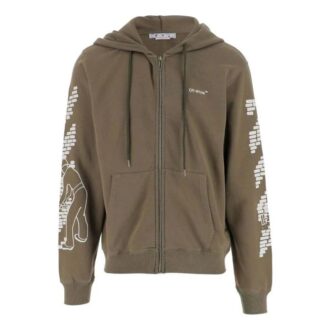 Off-White Herre FW22 Mønstertrykk på ermer Langermet Glidelås Løs passform Militærgrønn