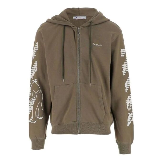 Off-White Herre FW22 Mønstertrykk på ermer Langermet Glidelås Løs passform Militærgrønn