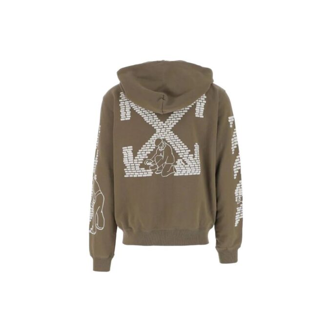 Off-White Herre FW22 Mønstertrykk på ermer Langermet Glidelås Løs passform Militærgrønn