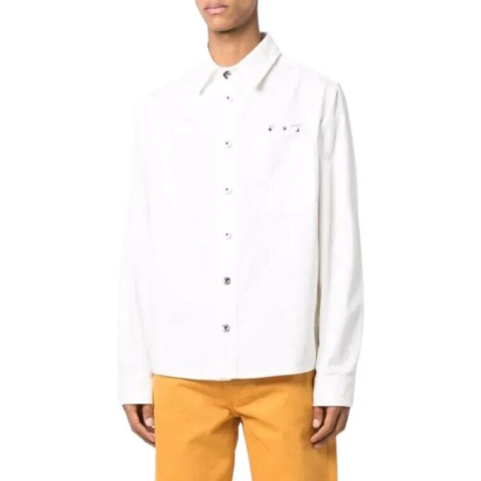 Off-White Herre FW22 Mønstertrykk på ryggen Enkeltspent Denim Skjorte med løs passform Hvit