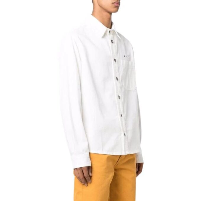Off-White Herre FW22 Mønstertrykk på ryggen Enkeltspent Denim Skjorte med løs passform Hvit