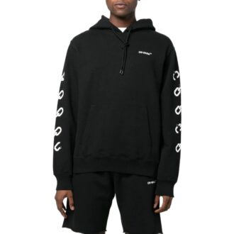 Off-White Herre FW22 Mønstertrykk på ryggen, hette, lange ermer, standardversjon, svart
