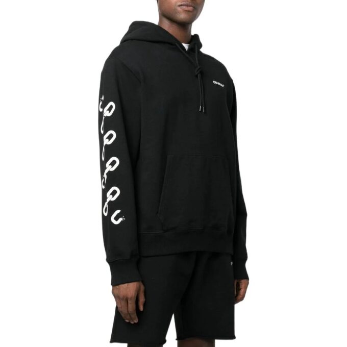 Off-White Herre FW22 Mønstertrykk på ryggen, hette, lange ermer, standardversjon, svart