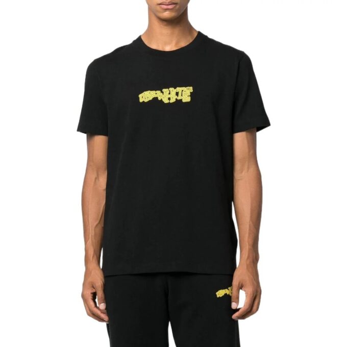 Off-White Herre FW22 Pil-logo-trykk Rund hals Kort ermet Tettsittende Svart T-skjorte