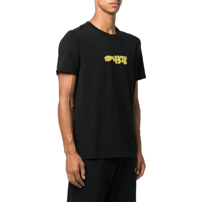 Off-White Herre FW22 Pil-logo-trykk Rund hals Kort ermet Tettsittende Svart T-skjorte